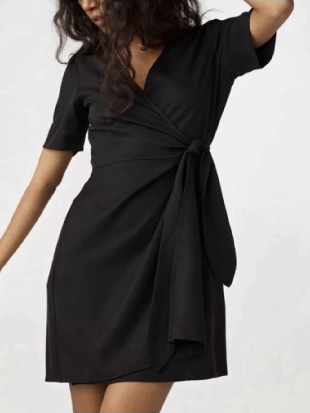 VETTA Black Wrap Tie Mini Dress